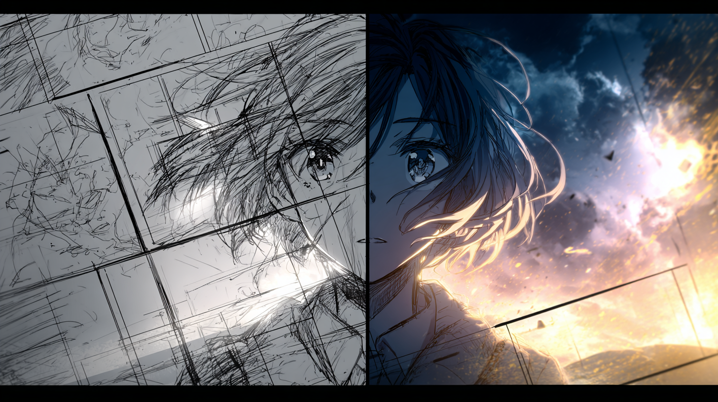 From storyboard to final anime scene